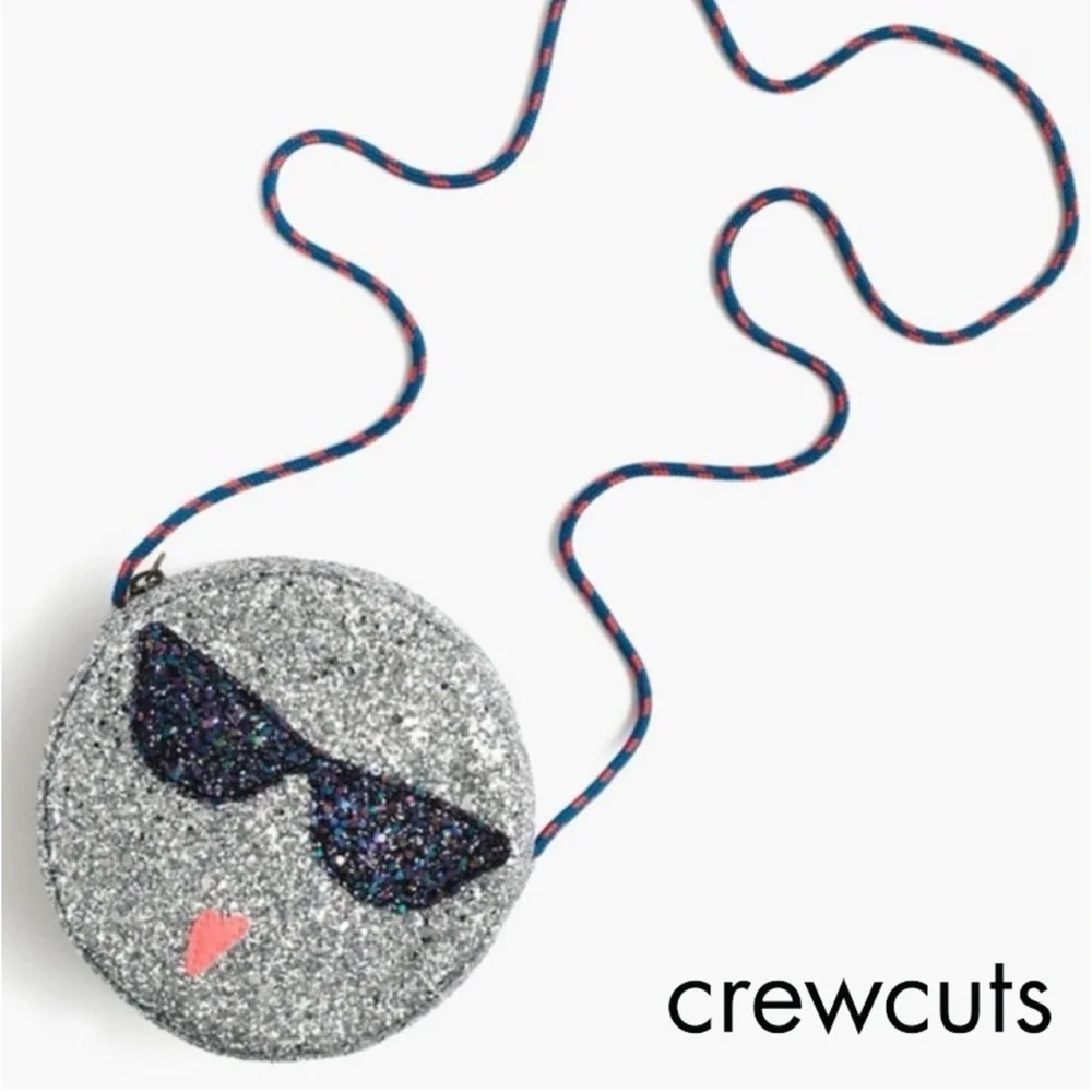 Crewcuts Silver Glitter Emoji Crossbody Bag